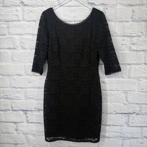 Laundry by Shelli Segal Black Floral Lace V-Back Sheath Dress Size 12